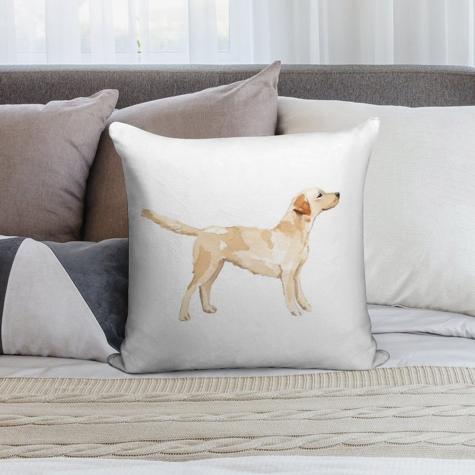 Yellow Lab Silhouette Watercolor Soft Anti-Pilling Throw Pillow