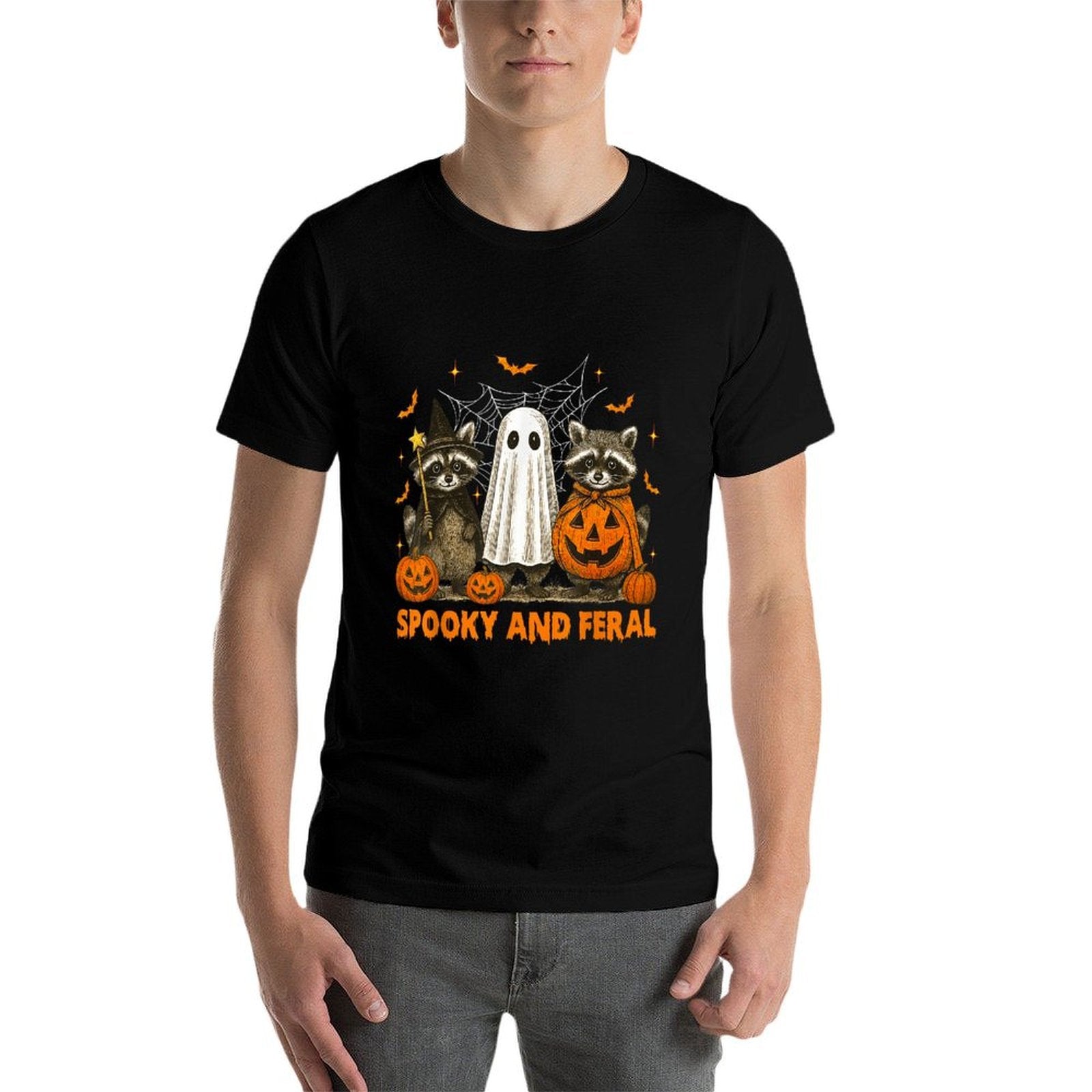 Spooky And Feral Halloween Cute Ghost Raccoon Trick Or Treat  Durable T-Shirt