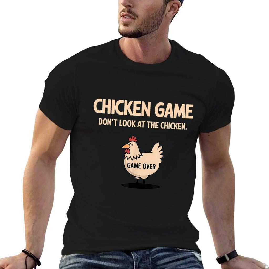 Chicken Game Dont Look At The Chicken Funny Chicken  Ribbed Collar T-Shirt