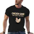 Chicken Game Dont Look At The Chicken Funny Chicken  Ribbed Collar T-Shirt