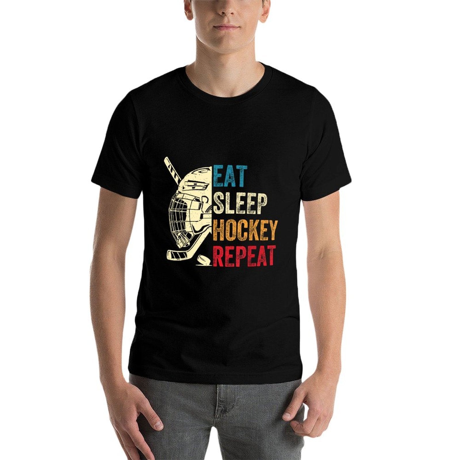 Eat Sleep Hockey Repeat Kids Adult Ice Hockey Retro Vintage  Versatile T-Shirt
