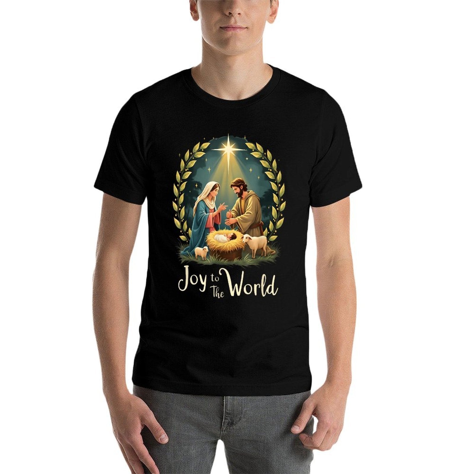 Christmas Nativity Christian Birth of Jesus Joy to The World  Fade-proof Color T-Shirt