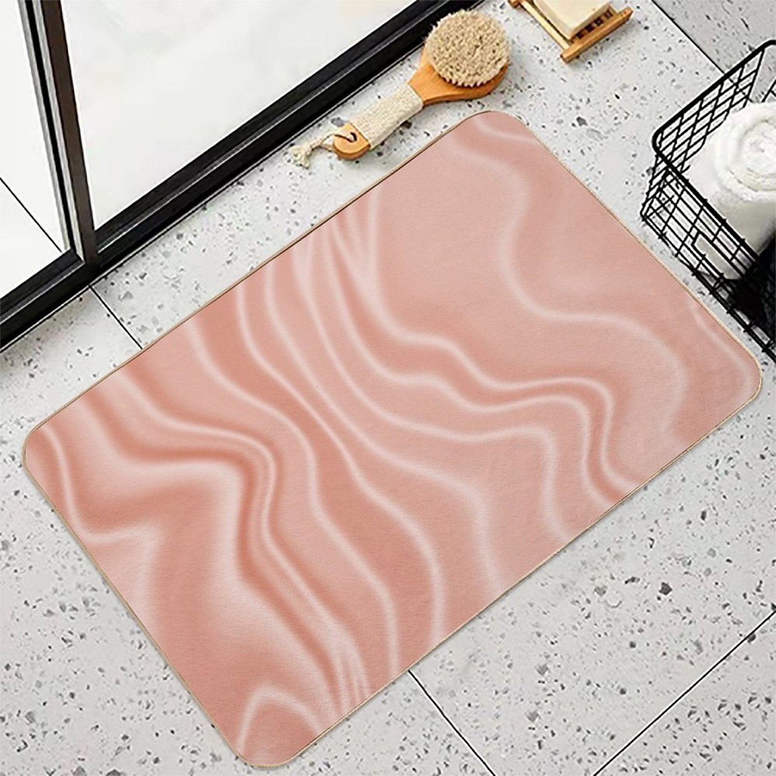 Blush SilkSatin Effect Pink  Slip-Resistant Bath Mat