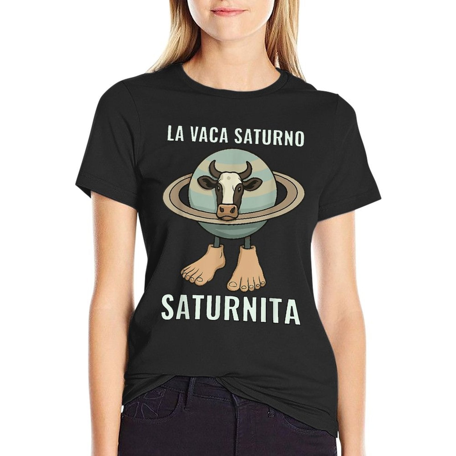 Saturnita Cow Planet Meme  Moisture-wicking T-Shirt