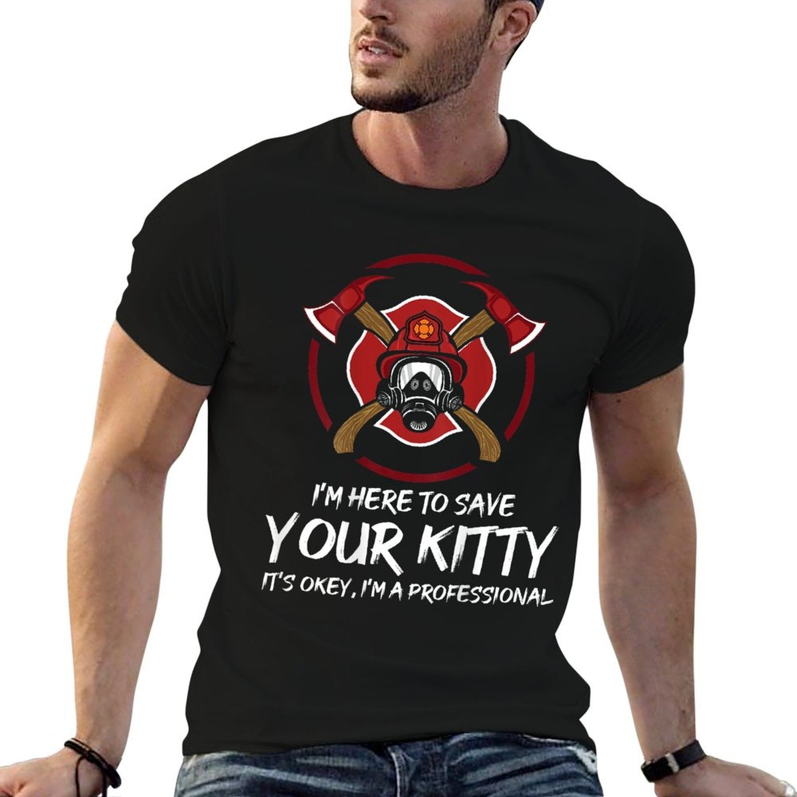Funny Firefighter Crew Save Your Kitty Proud Fireman  Wrinkle-resistant T-Shirt