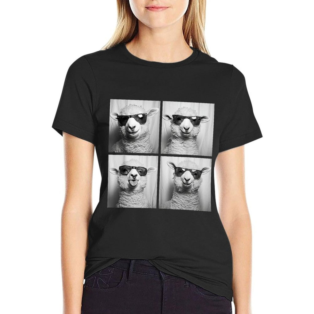 Funny Lambs with Sunglasses Cool Sheep Animals Humor Meme  Rolled Sleeves T-Shirt