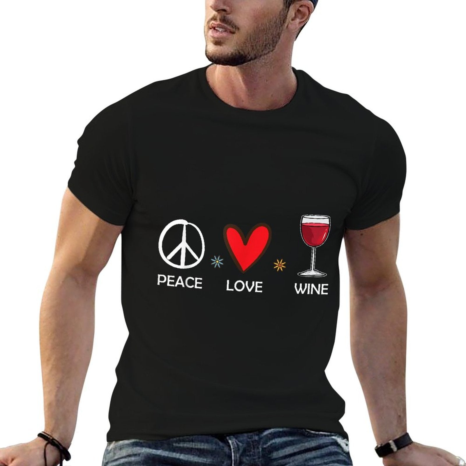 Peace Love Wine Funny Wine Lover Gift For Women  Wrinkle-resistant T-Shirt