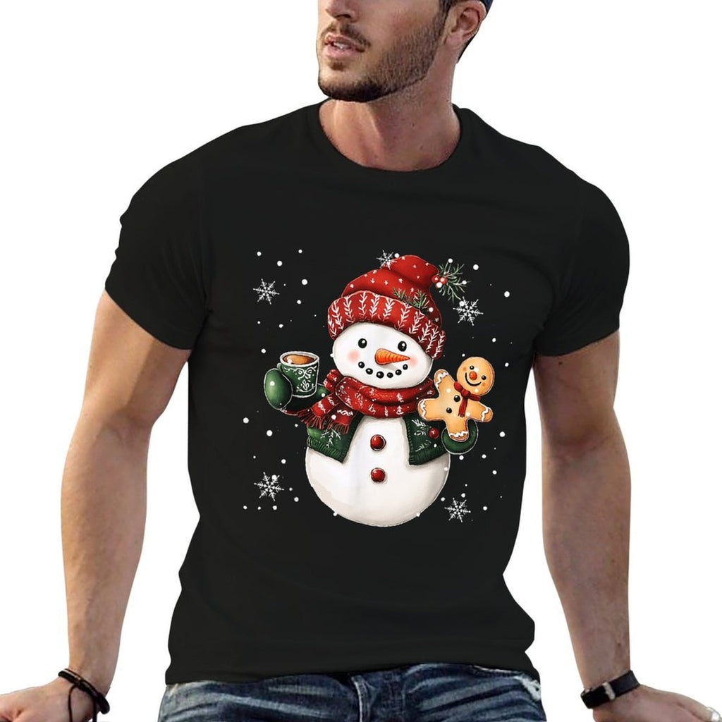 Snowman Beanie Coffee Latte Ginggerbread Merry Christmas  High-quality Stitching T-Shirt