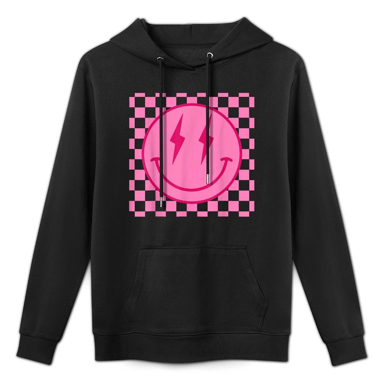 Retro Happy Face Checkered Pattern Smile Face Trendy Pilling-Resistant Hoodie