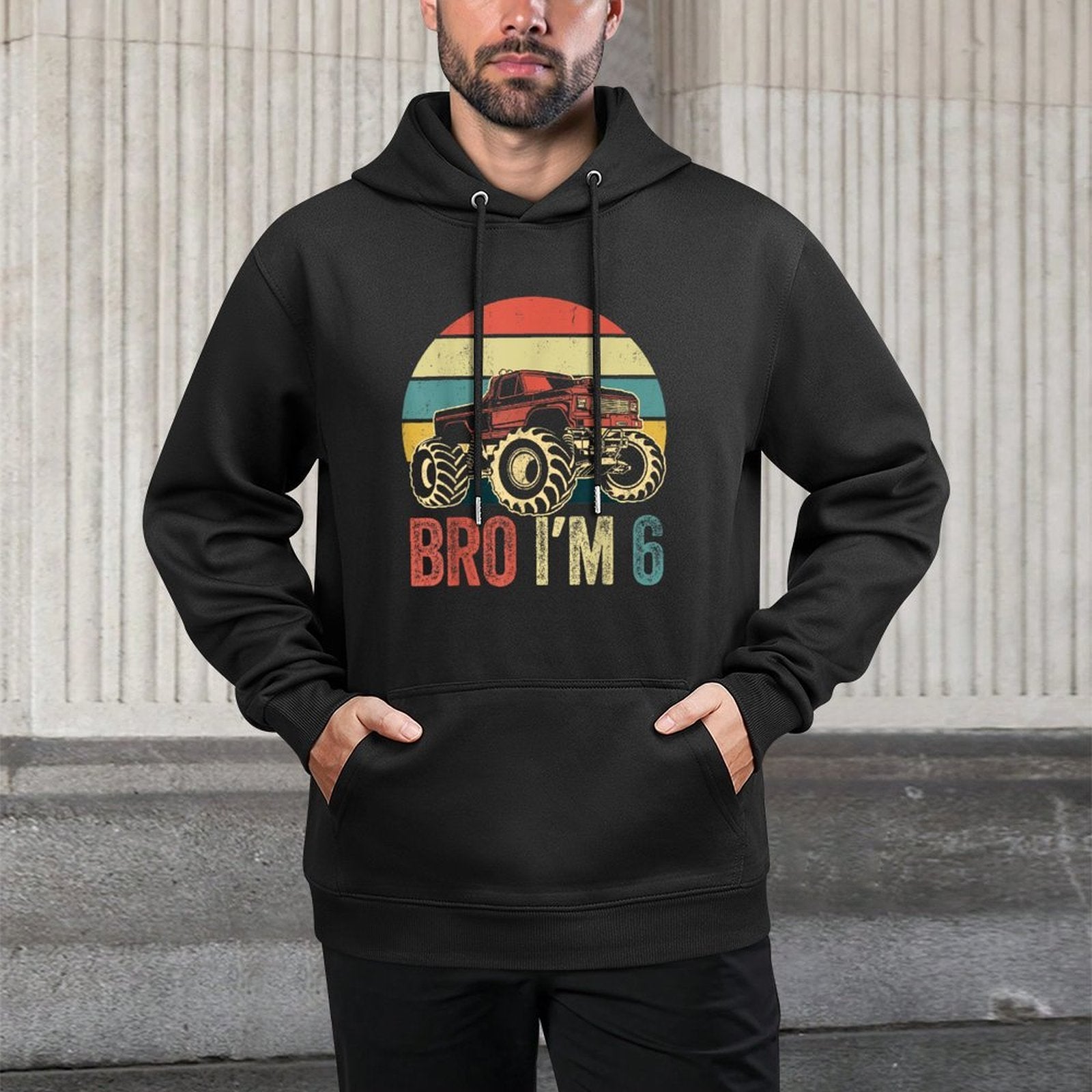 Bro I'm 6 Monster Trucks 6th Birthday Boy Jam Retro Boys Layering Staple Hoodie