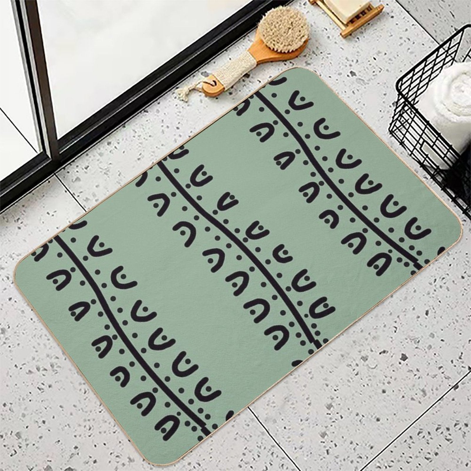 Batik Traditional  Sage Green Creative Pattern  Fade-Resistant Bath Mat