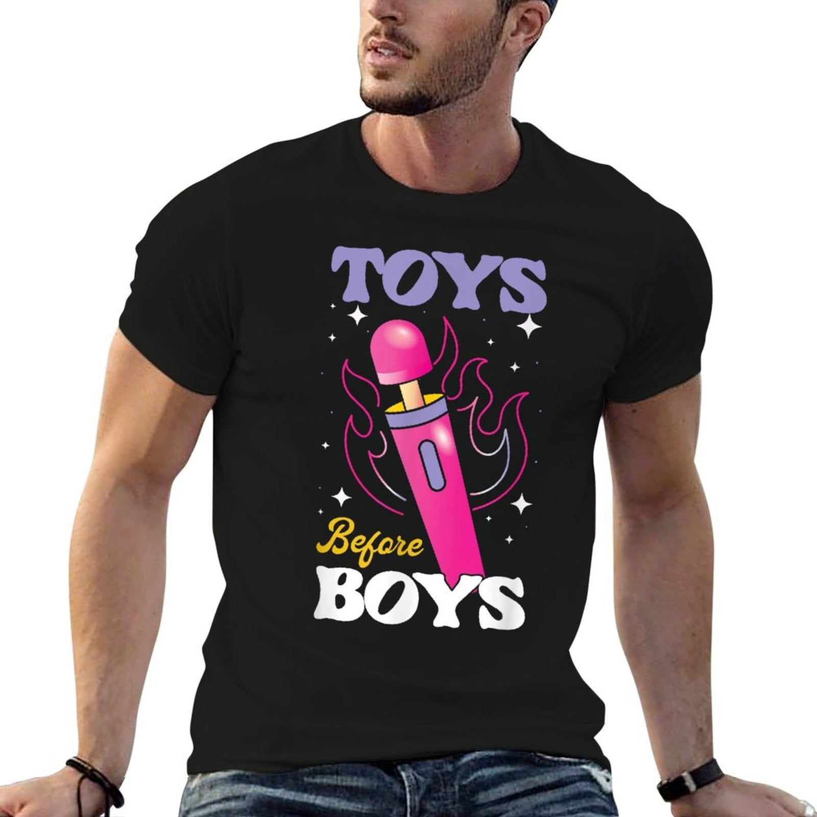Funny Toy in Front of Boys  Humour for Adults  Rolled Sleeves T-Shirt