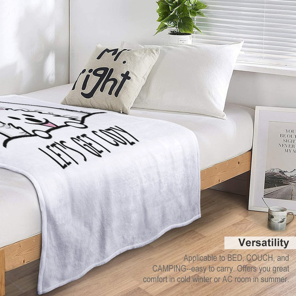 White Pomeranian Tucked Into Bed Cute Pom Cartoon Dog Durable Throw Blanket