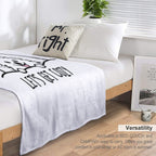 White Pomeranian Tucked Into Bed Cute Pom Cartoon Dog Durable Throw Blanket