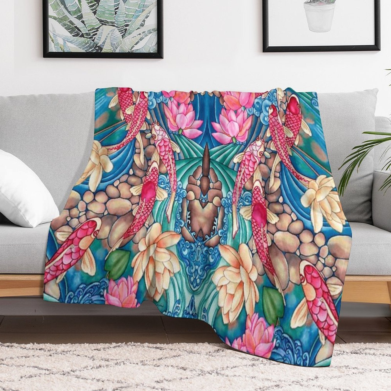 Koi Pond Shrink-resistant Throw Blanket