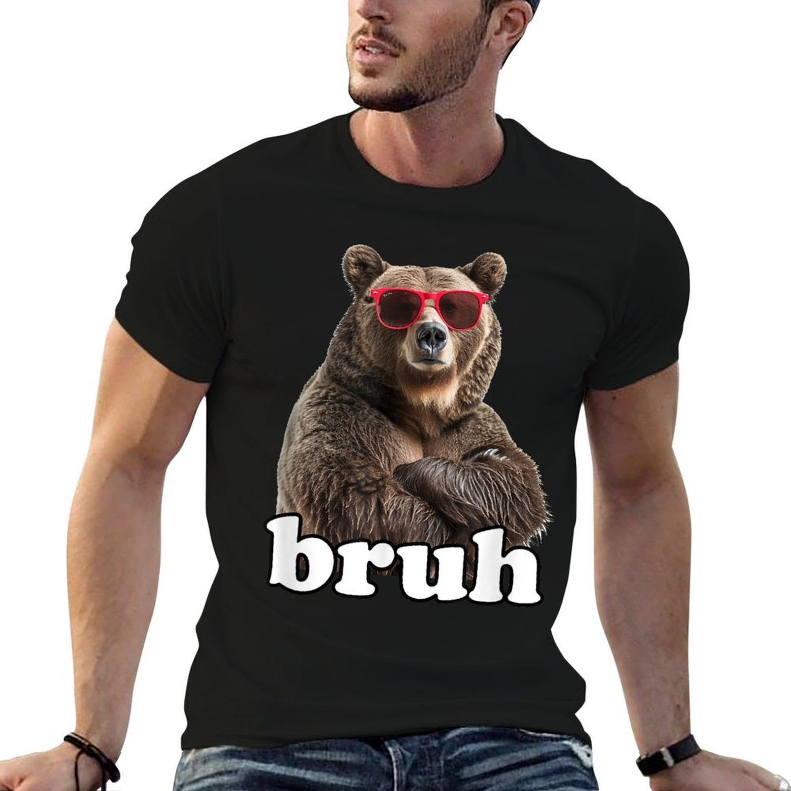 Bruh Boys Funny Cool Bear Sunglasses Bruh Meme Saying  Tagless Design T-Shirt