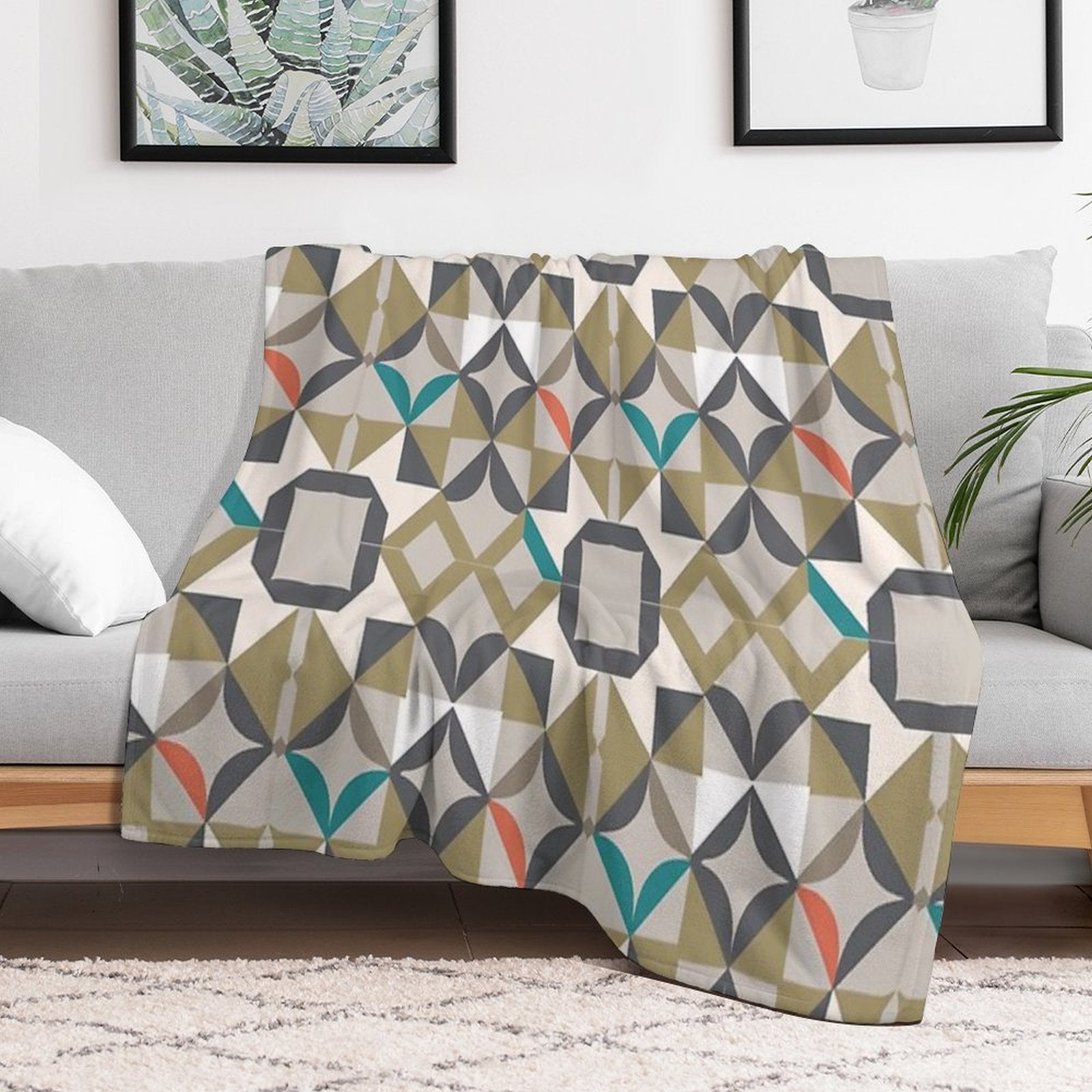 Modern Luxury Accent with A Beige And Neutral Geometric Pattern Compact Throw Blanket