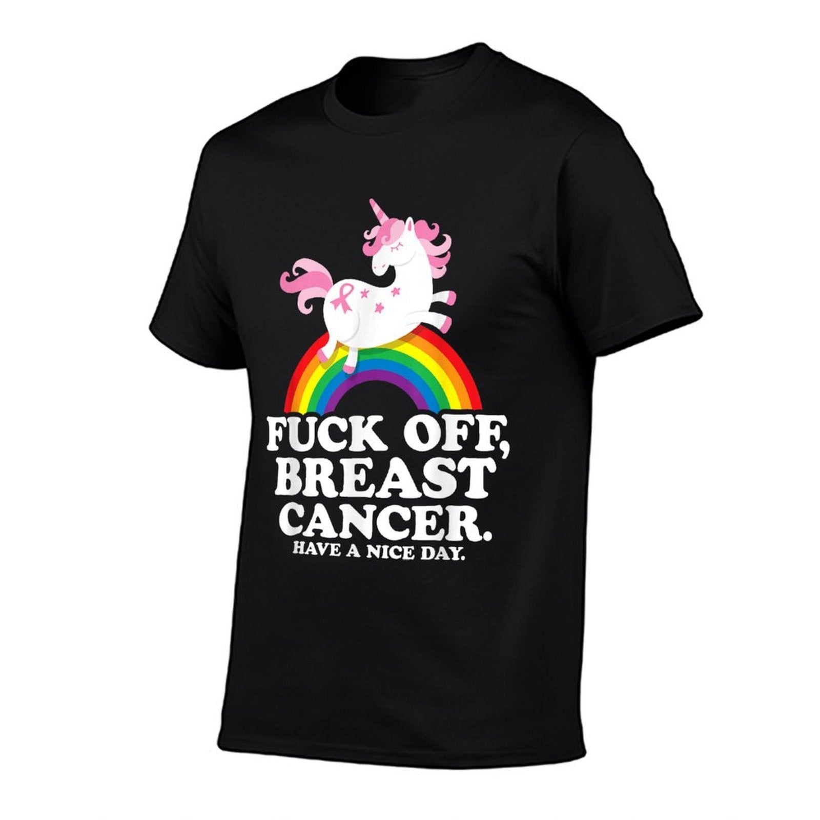 Fuck Off Breast Cancer Funny Quote with Unicorn And Rainbow  Classic T-Shirt