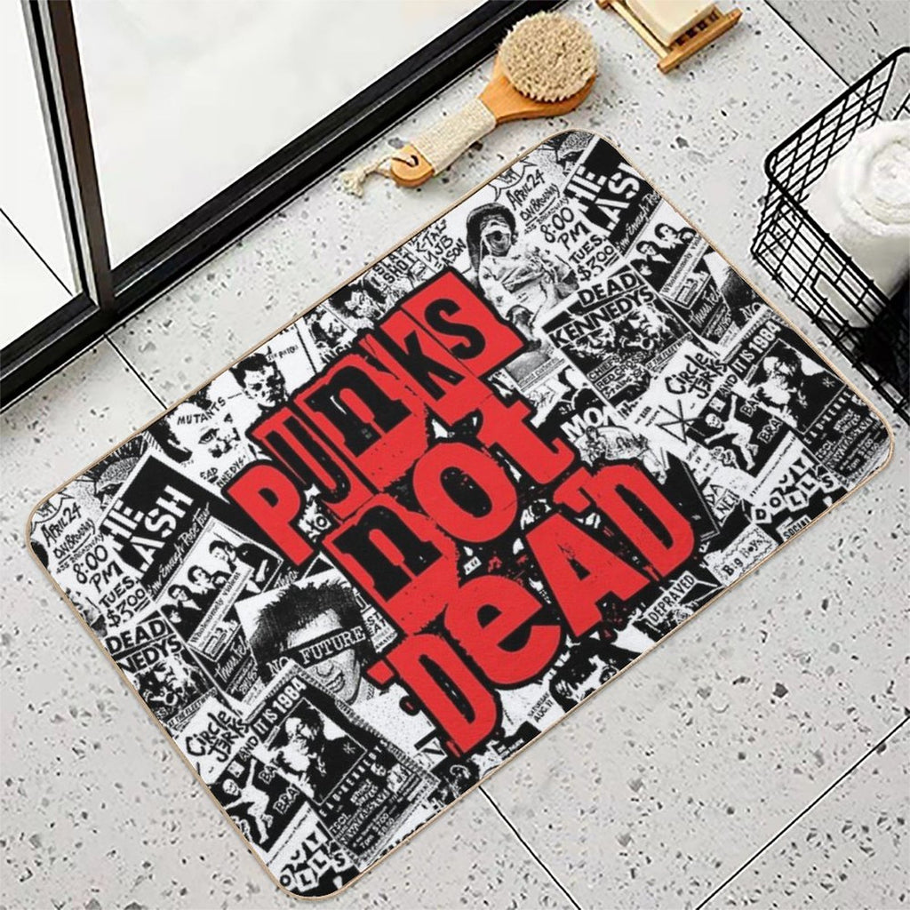 Punk Flyers Collage Punkrock Punks Not Dead Stencil  Fade-Resistant Bath Mat
