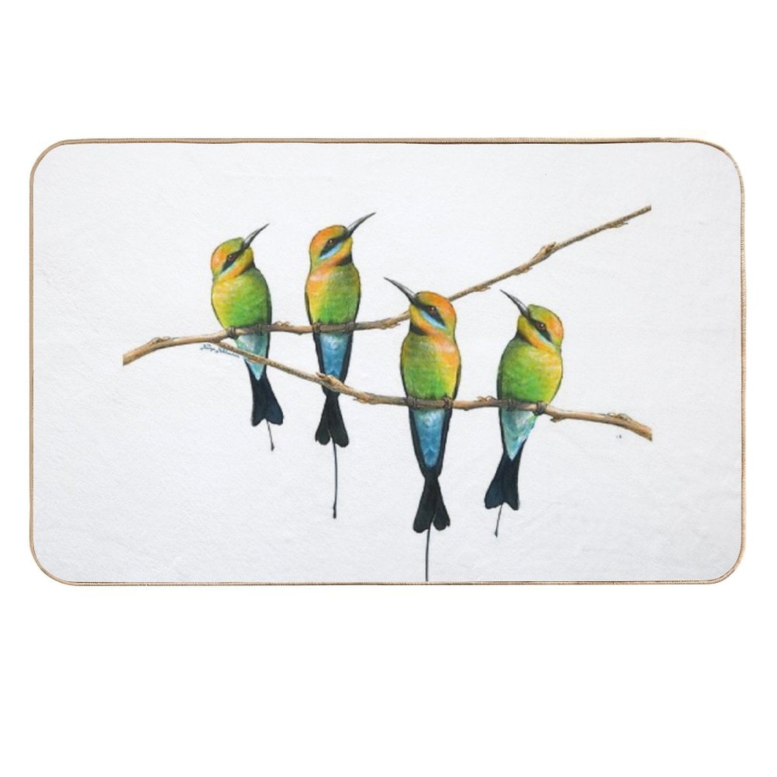 Rainbow Bee-Eaters Watercolour Design - Blue Background  Slip-Resistant Bath Mat