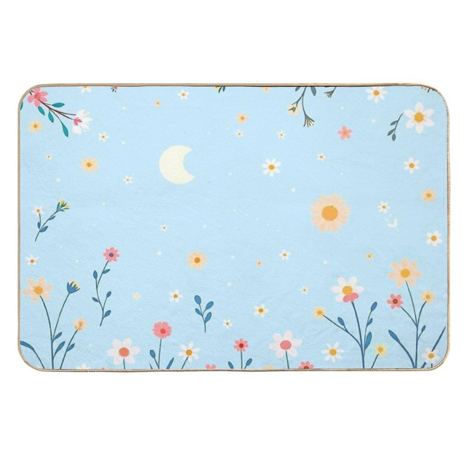 Flowers with Crescent Moon  Dirt-Trapping Bath Mat