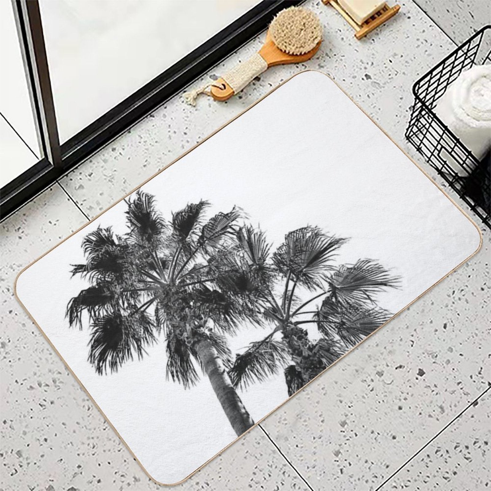 Black And White Palm Tree Print  Picture of The Summer Sky with Two Palms Beachy And Surfing Photography  Versatile Bath Mat