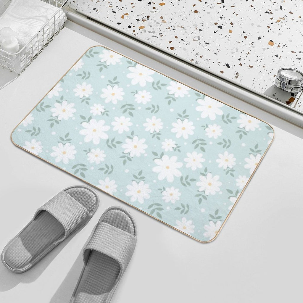Cute Daisies on A Soft Green Background  Slip-Resistant Bath Mat