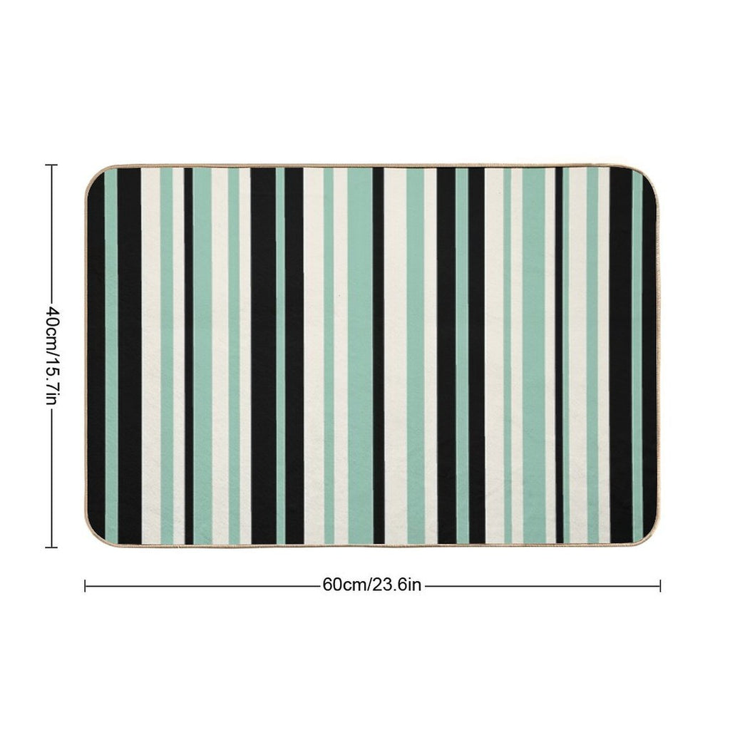 Vertical Retro Stripes in Mint Green, Black, And Cream  Easy To Clean Bath Mat