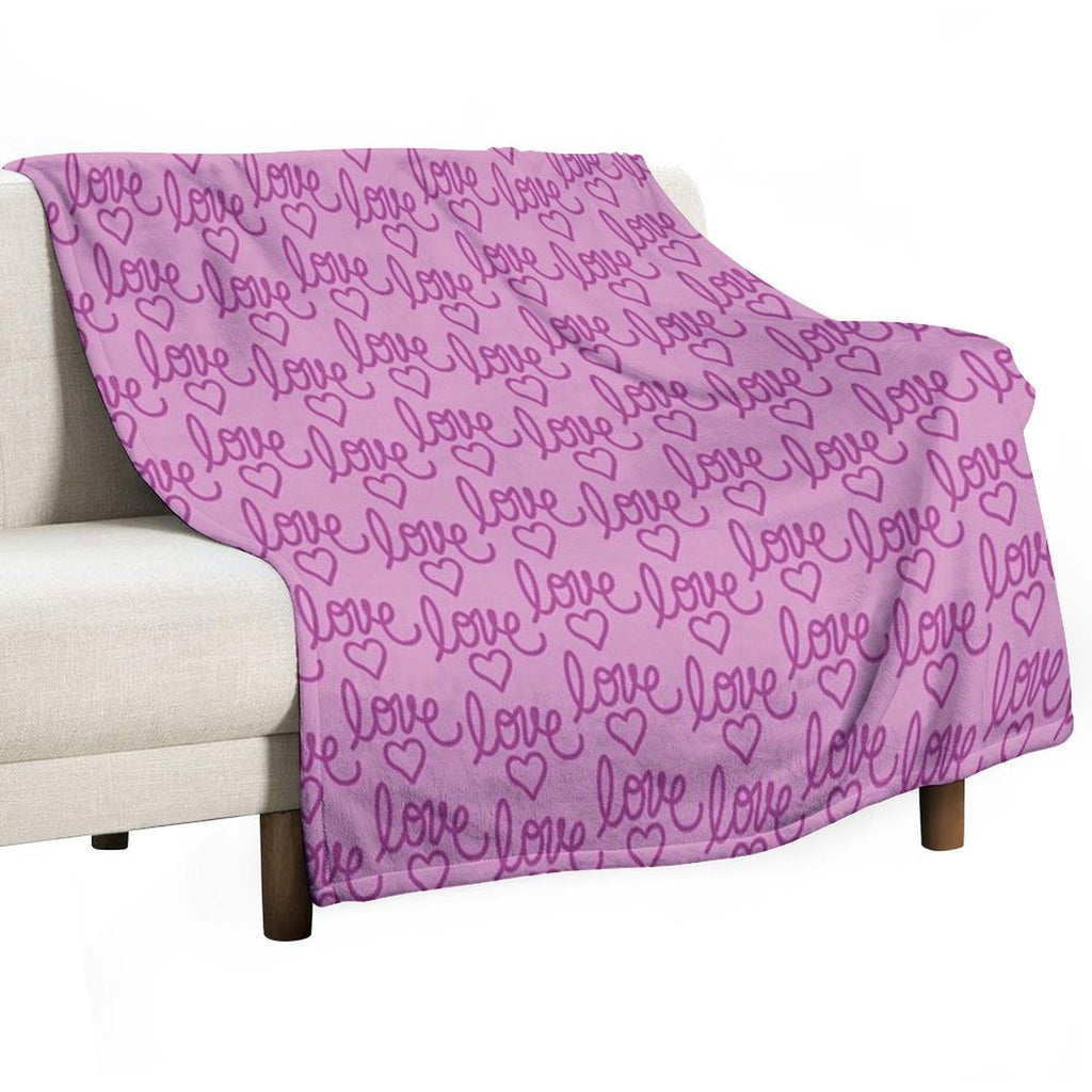 Hand Drawn Script Lettering Monochromatic Magenta Heart Love Pattern Drama Travel-friendly Throw Blanket