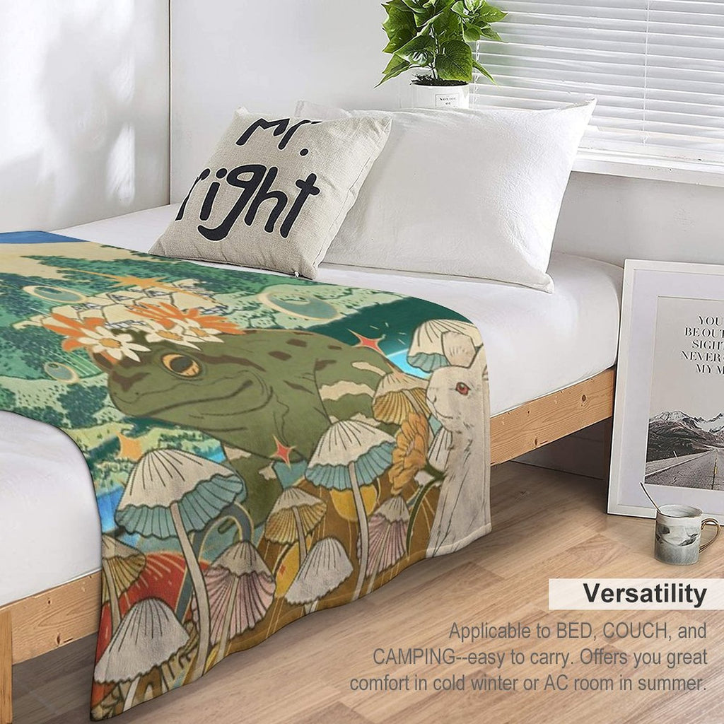 Mystic Fuji Frog And Rabbit in A Dreamscape Premium Throw Blanket
