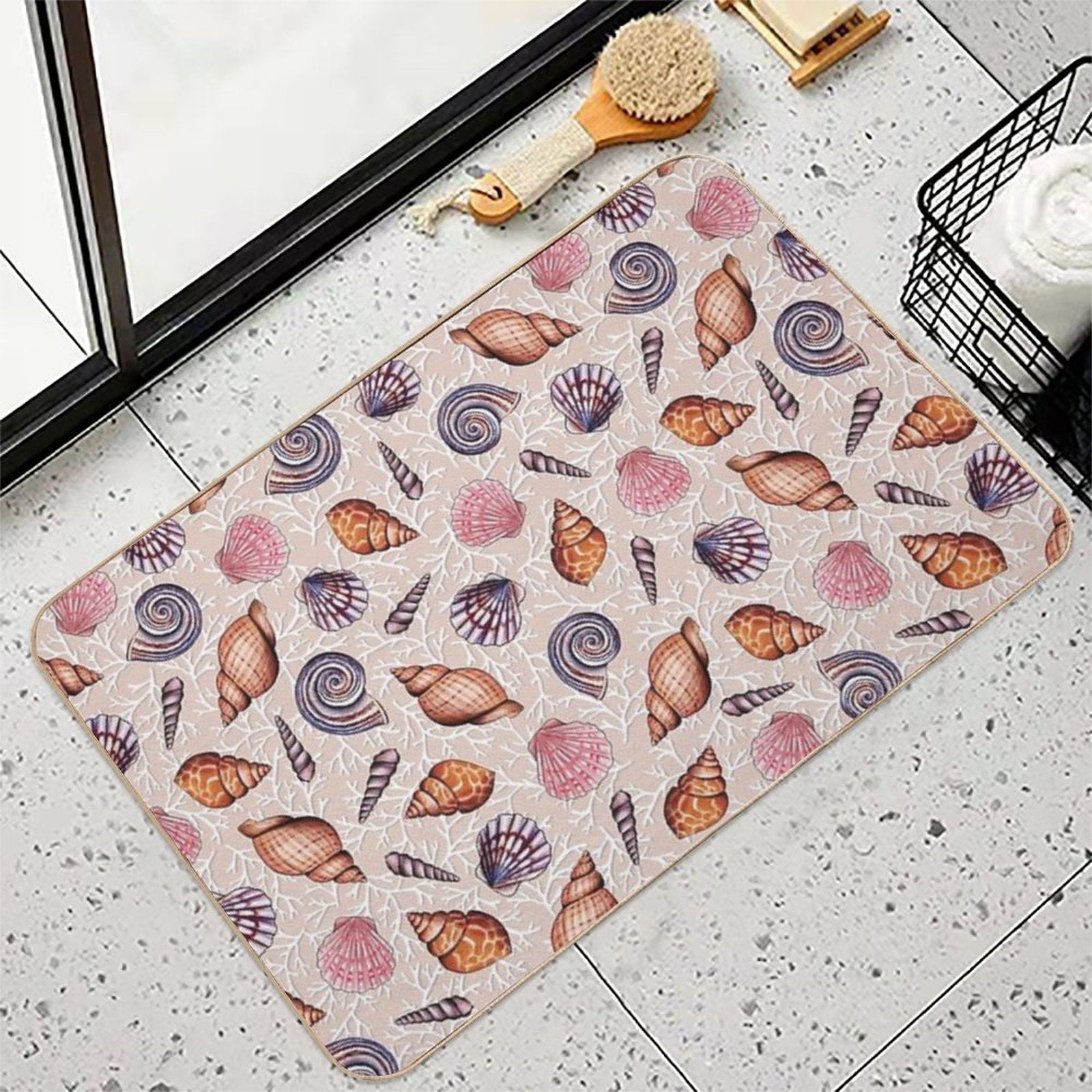 Pale Pink Seashells & Coral Durable Bath Mat