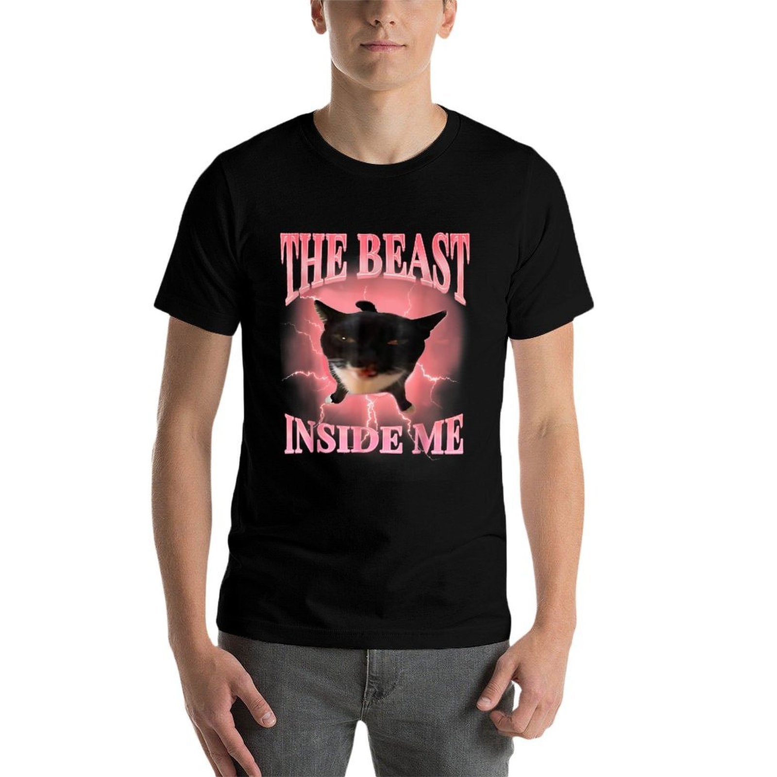 Funny Cats Humor The Beast Inside Me Cute Silly Cat Meme Men Women  Wrinkle-resistant T-Shirt
