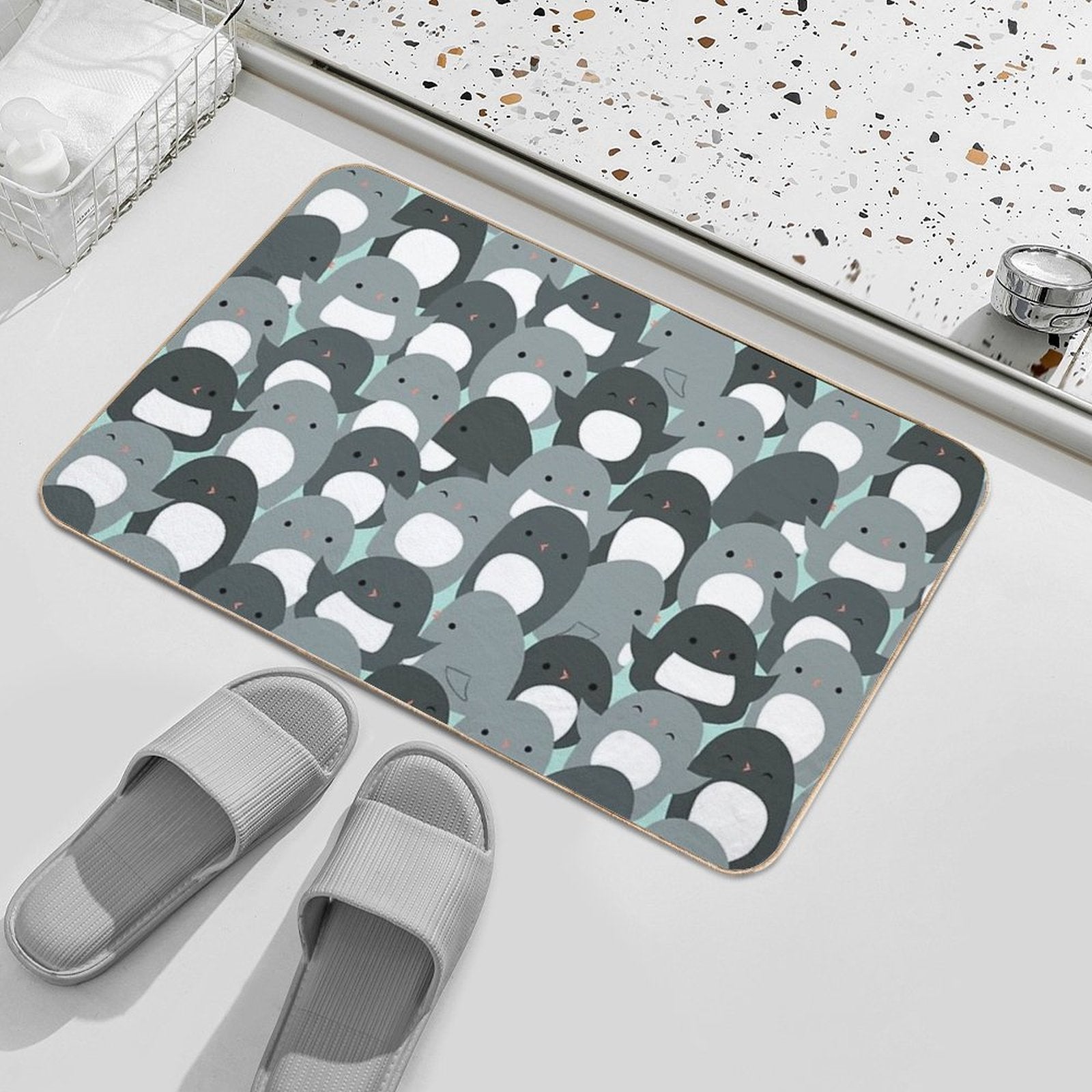 Cute Penguin Crowd  Easy To Clean Bath Mat