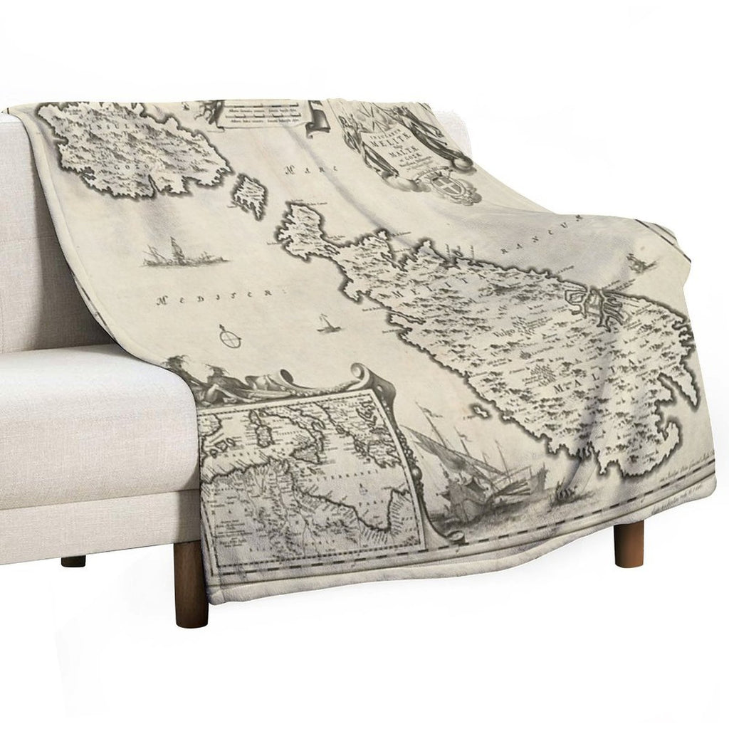 Vintage Malta Map Lightweight Throw Blanket
