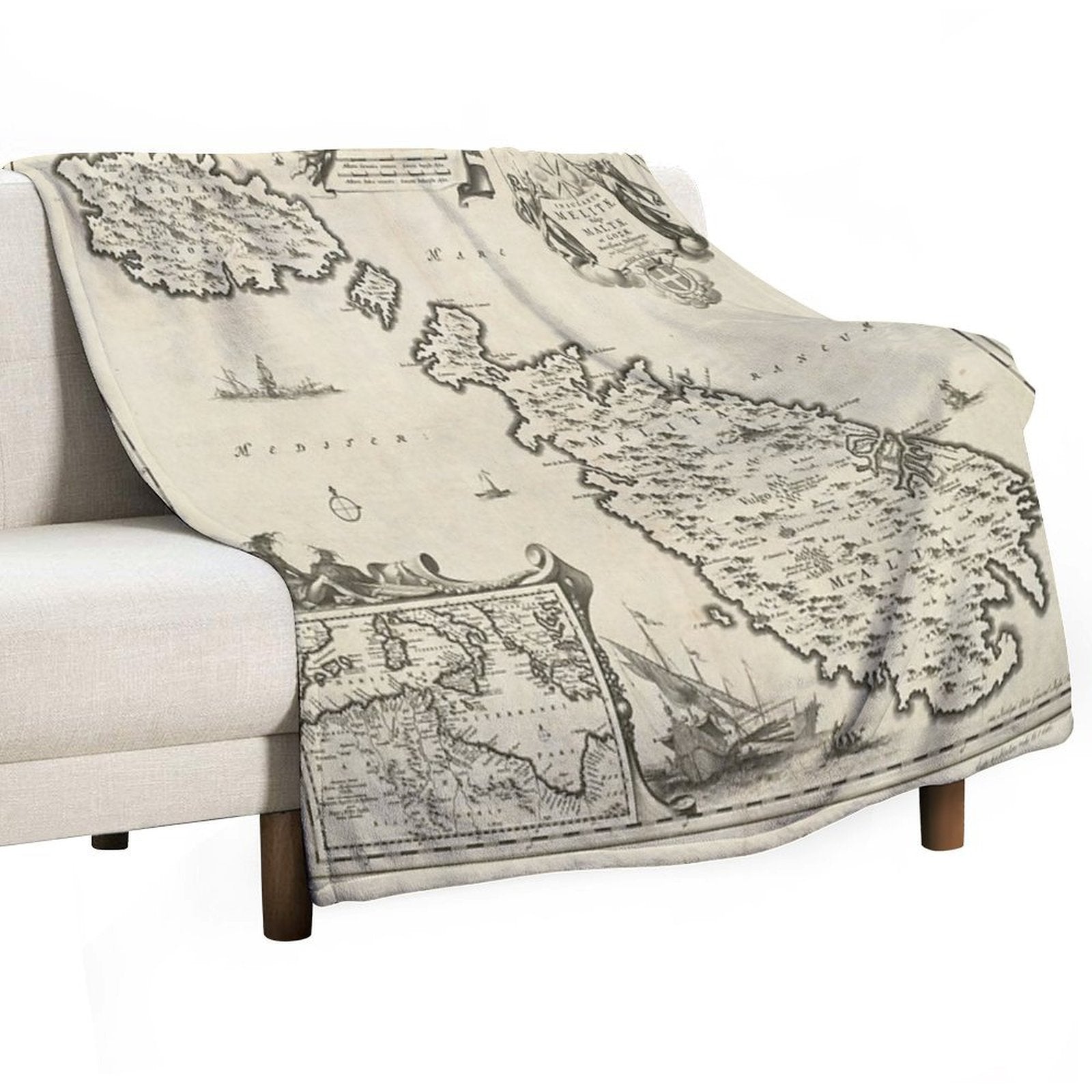 Vintage Malta Map Lightweight Throw Blanket