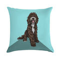 Sproodle  Cute Dog Art  Turquoise Background Soft Reinforced Edging Throw Pillow