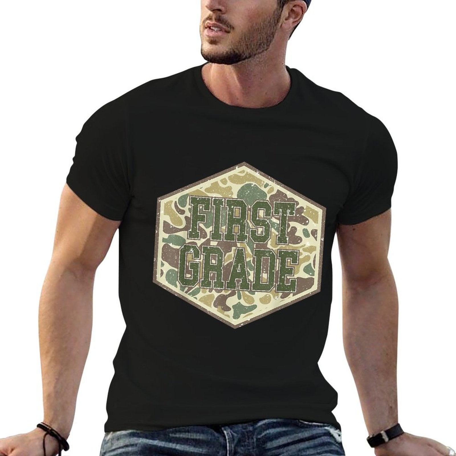 Retro Back to School Boys Old Camo First Grade  Odor-resistant T-Shirt