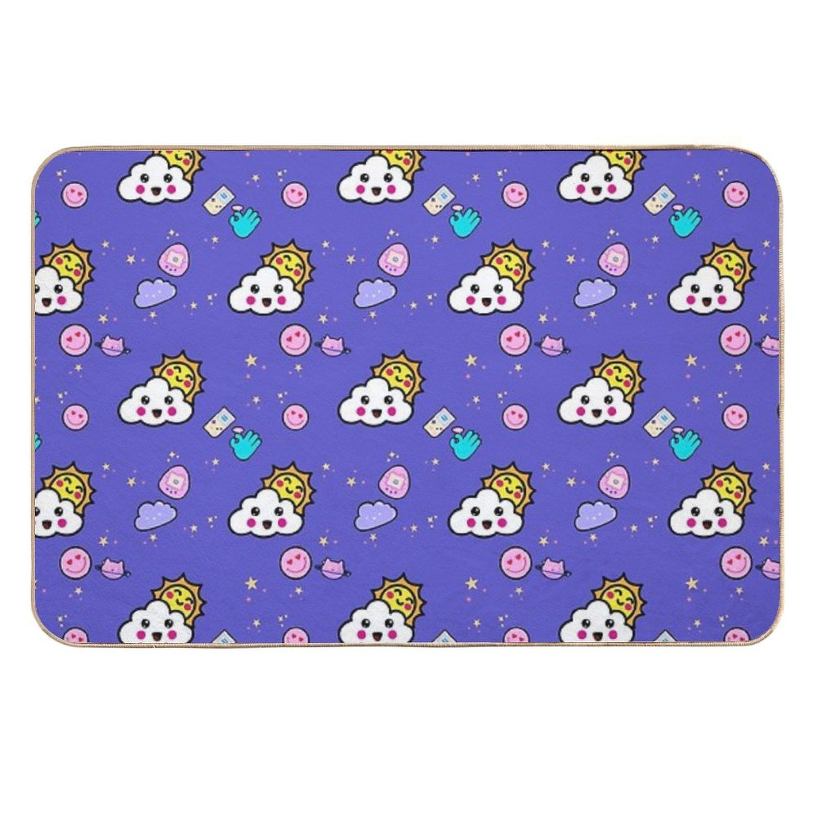 Kawaii Seamless Pattern Bath Mat, Cute Kawaii Retro Graphic  Multi-Purpose Bath Mat