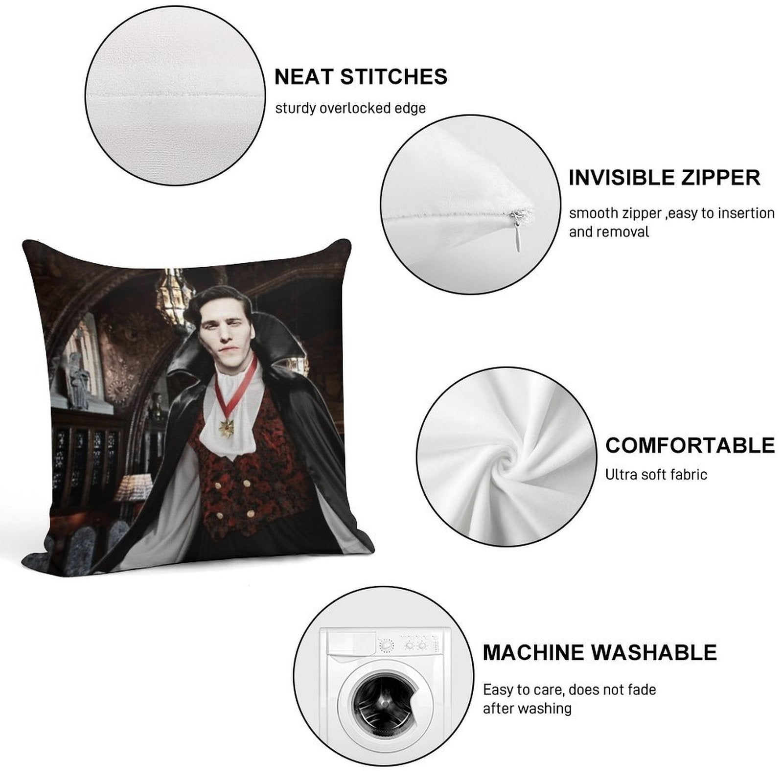 Vampire Jerma Alt. Soft Hidden Zipper Throw Pillow