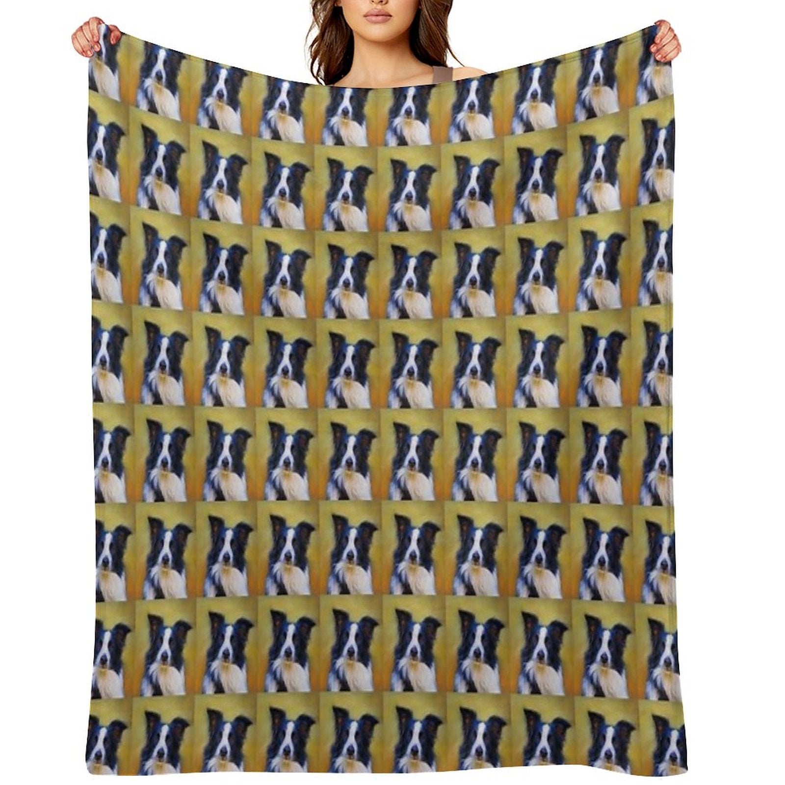 Taj - Border Collie Dog Painting Premium Throw Blanket