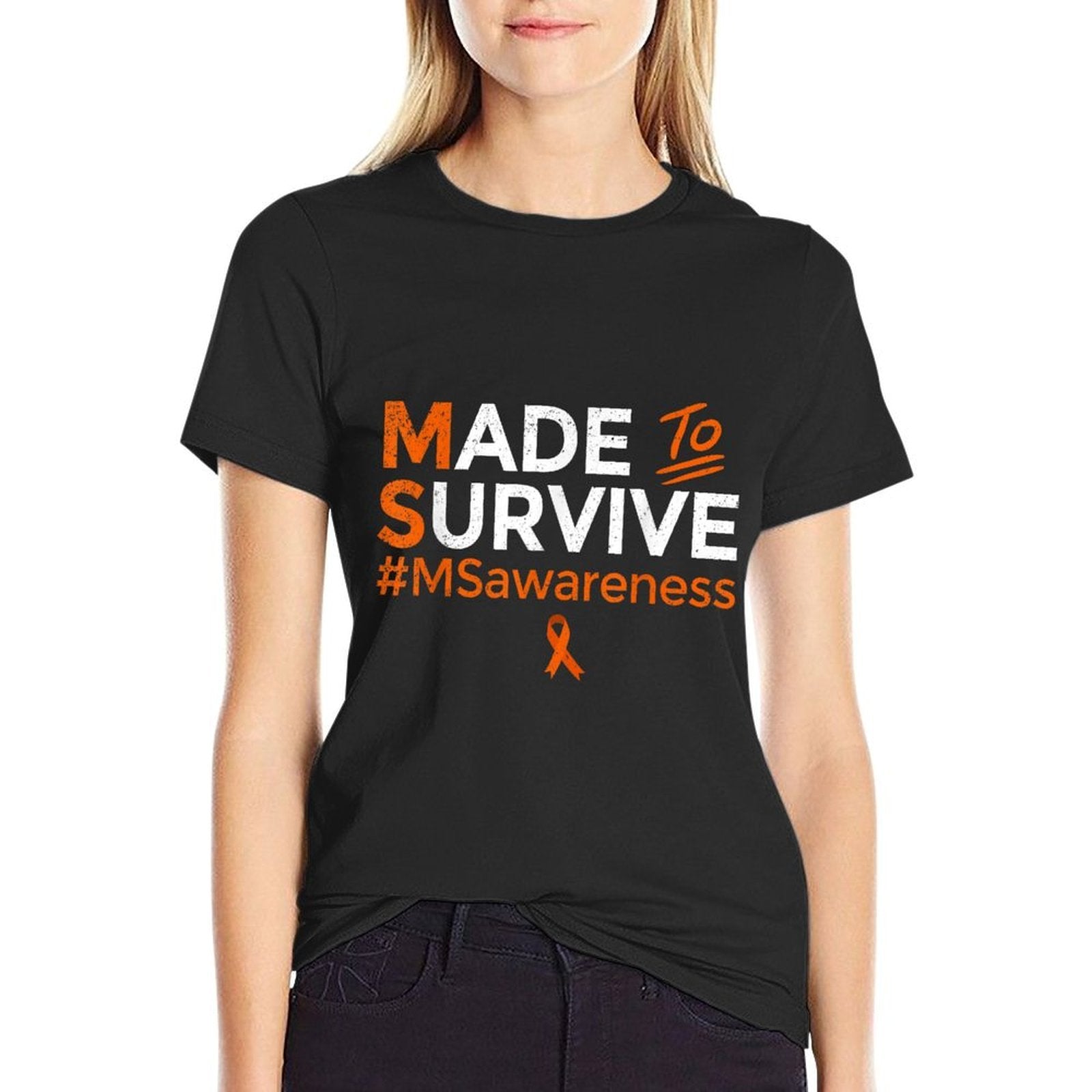 Made to Survive Multiple Sclerosis MS Awareness Month Ribbon  Wrinkle-resistant T-Shirt
