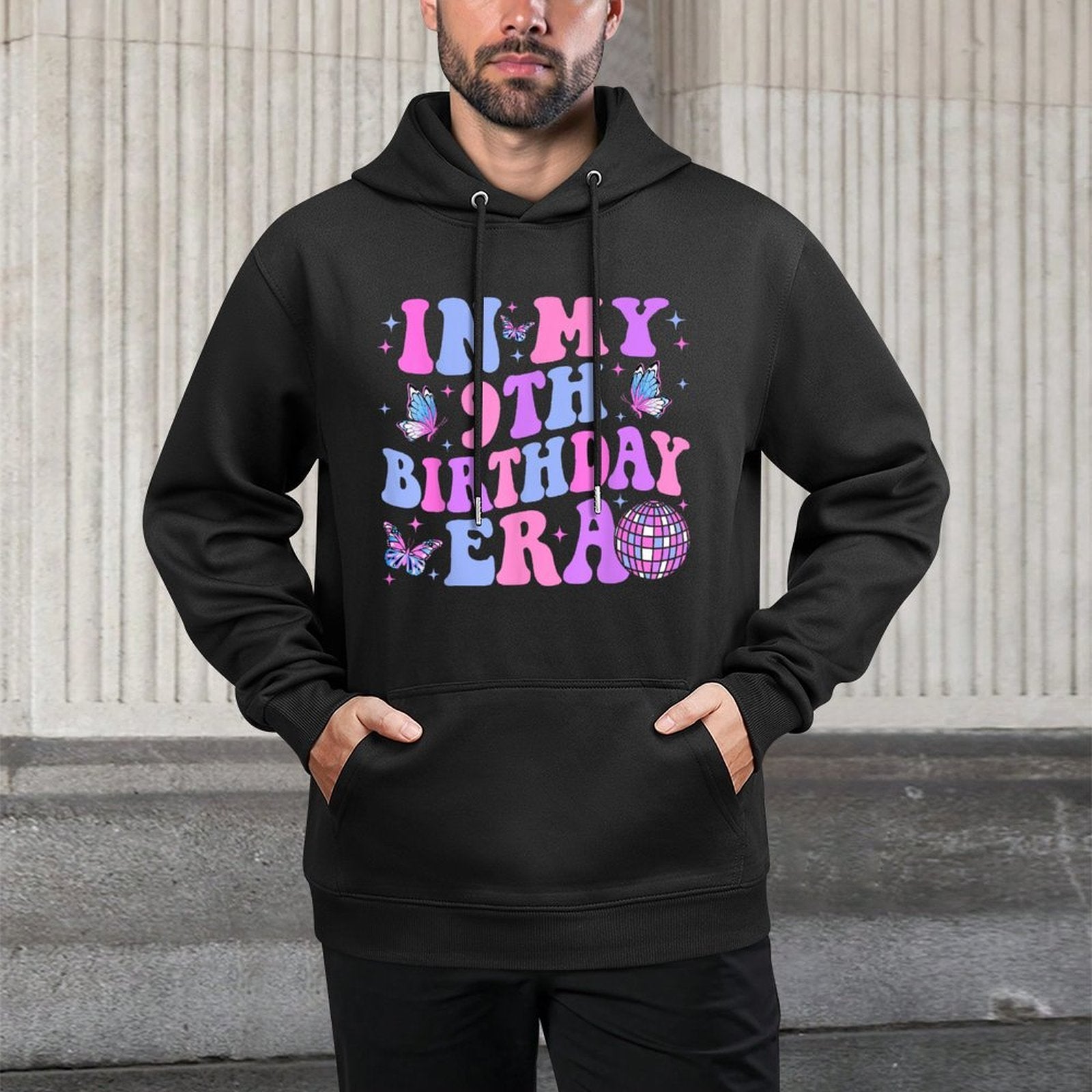 Groovy In My 9th Birthday Era Nine 9 Years Old Birthday Colorfast Hoodie