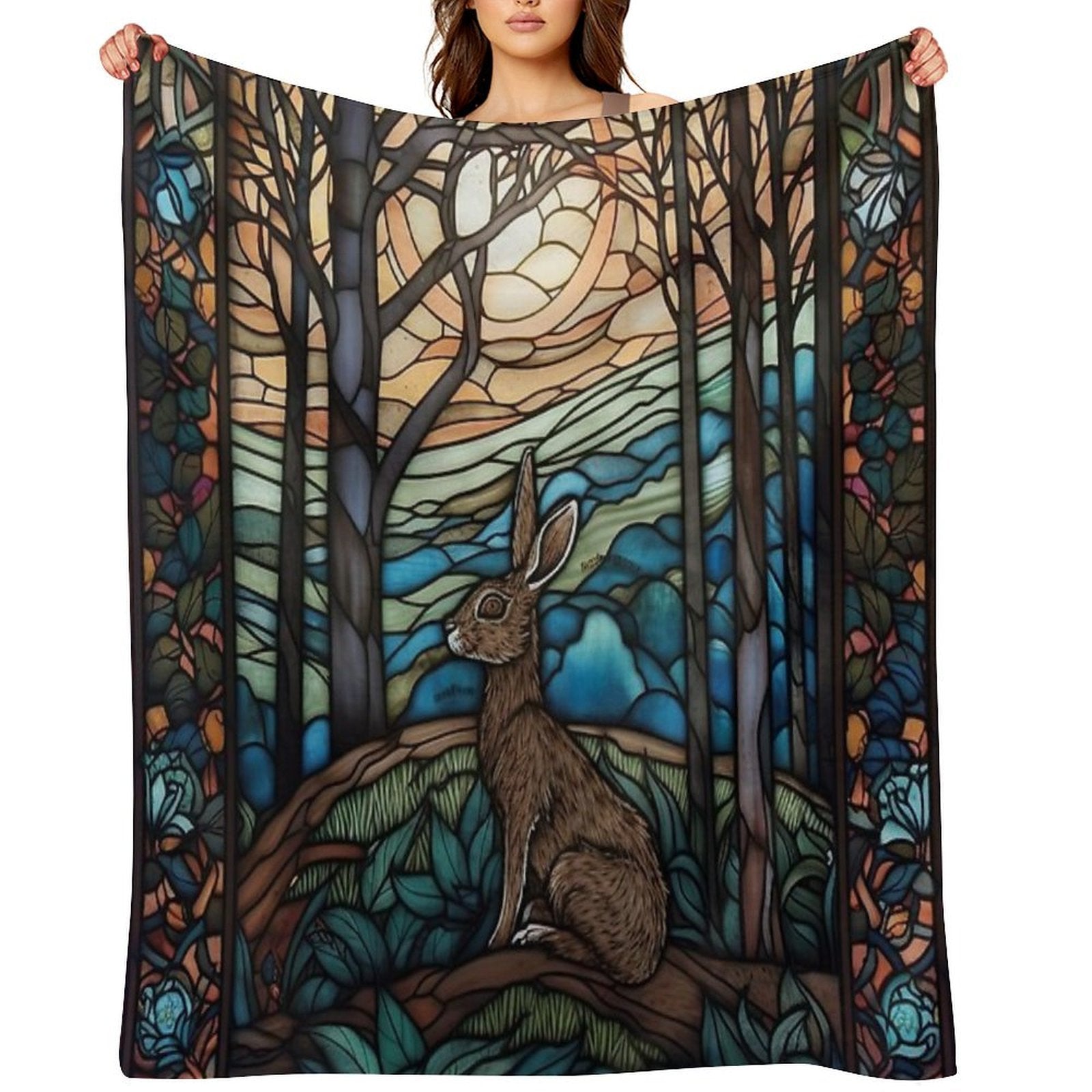 Stained Glass Hare And Moonbeams Eco-conscious Throw Blanket