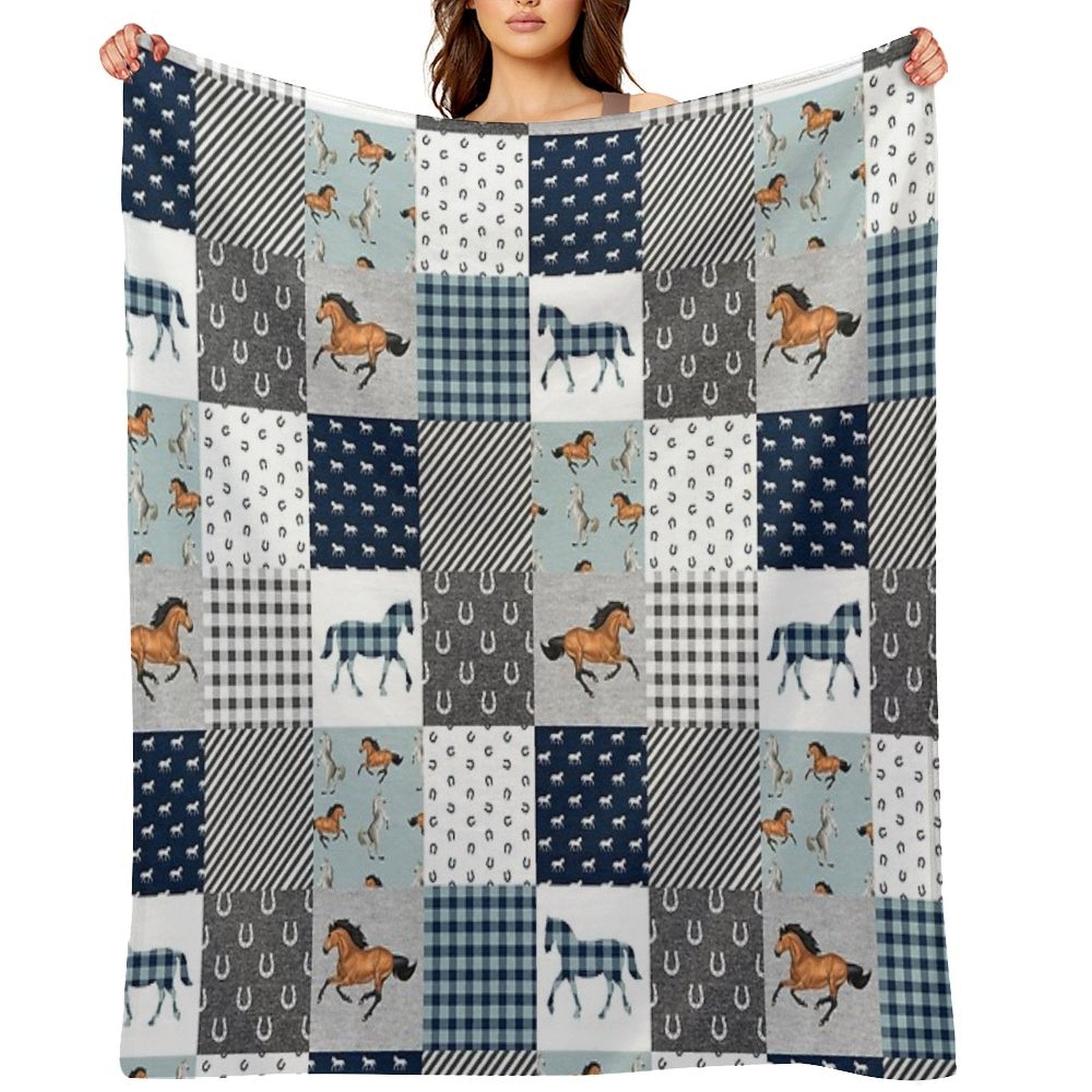 Horse Animal Plaid Versatility Throw Blanket