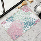 Soft Flower Pattern, Pink, Green, Teal And White  Easy To Clean Bath Mat