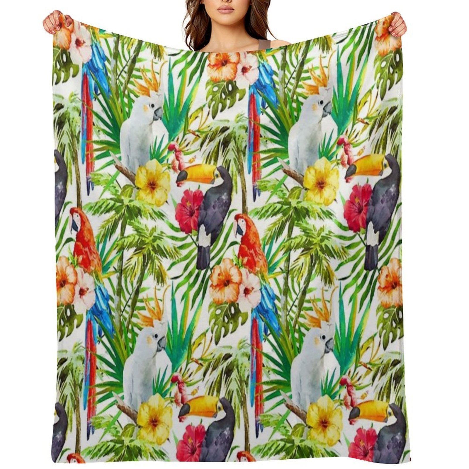 Tropical Parrot, Cockatoo And Toucan Rainforest Durable Throw Blanket
