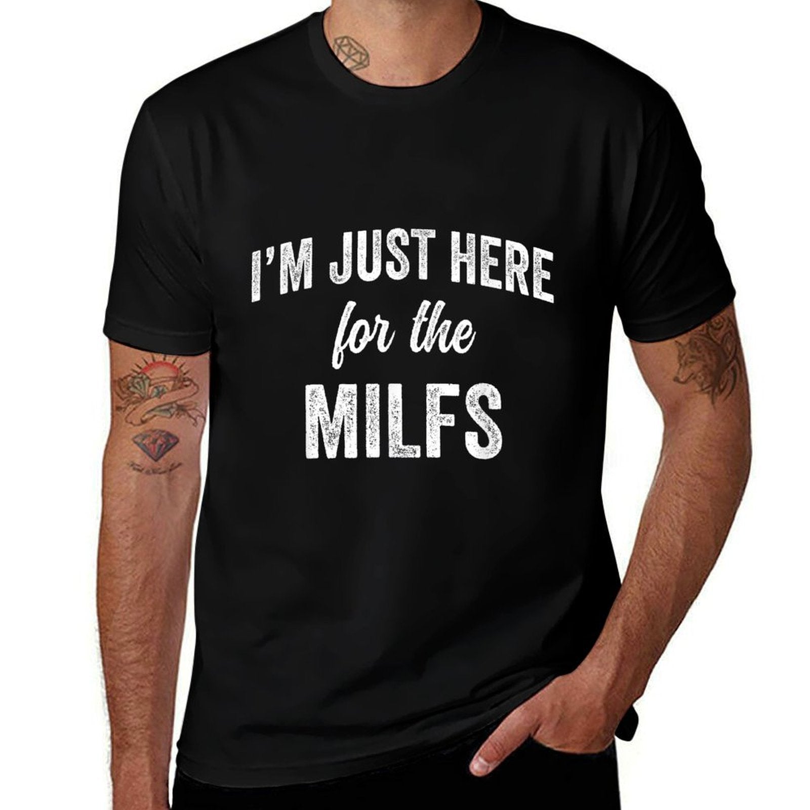 Funny Workout Training Gym Cardio Im Just Here for The MILFS  Graphic-printed T-Shirt