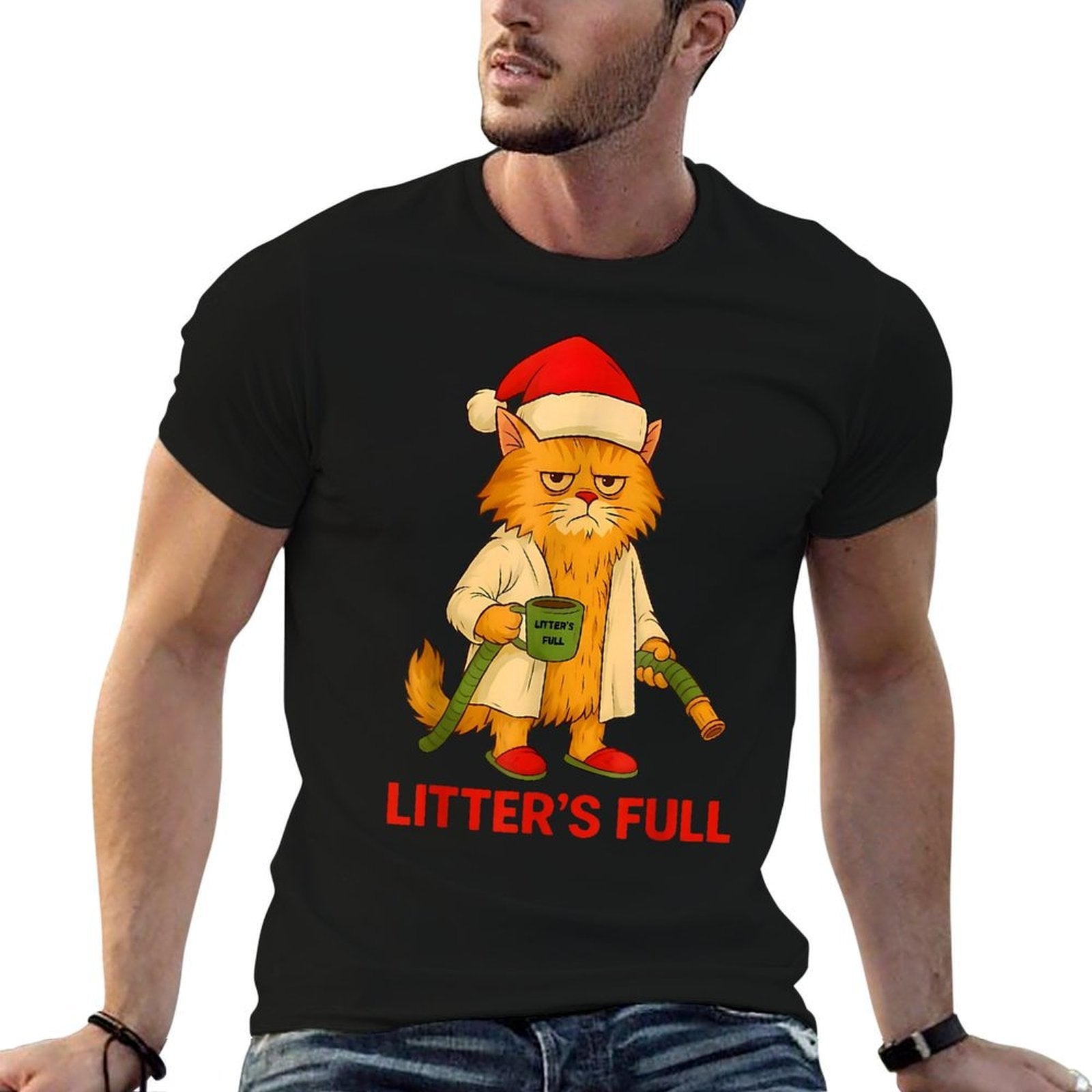 Litter’s Full Funny Christmas Cat Santa Claus Women Men  Affordable Price T-Shirt