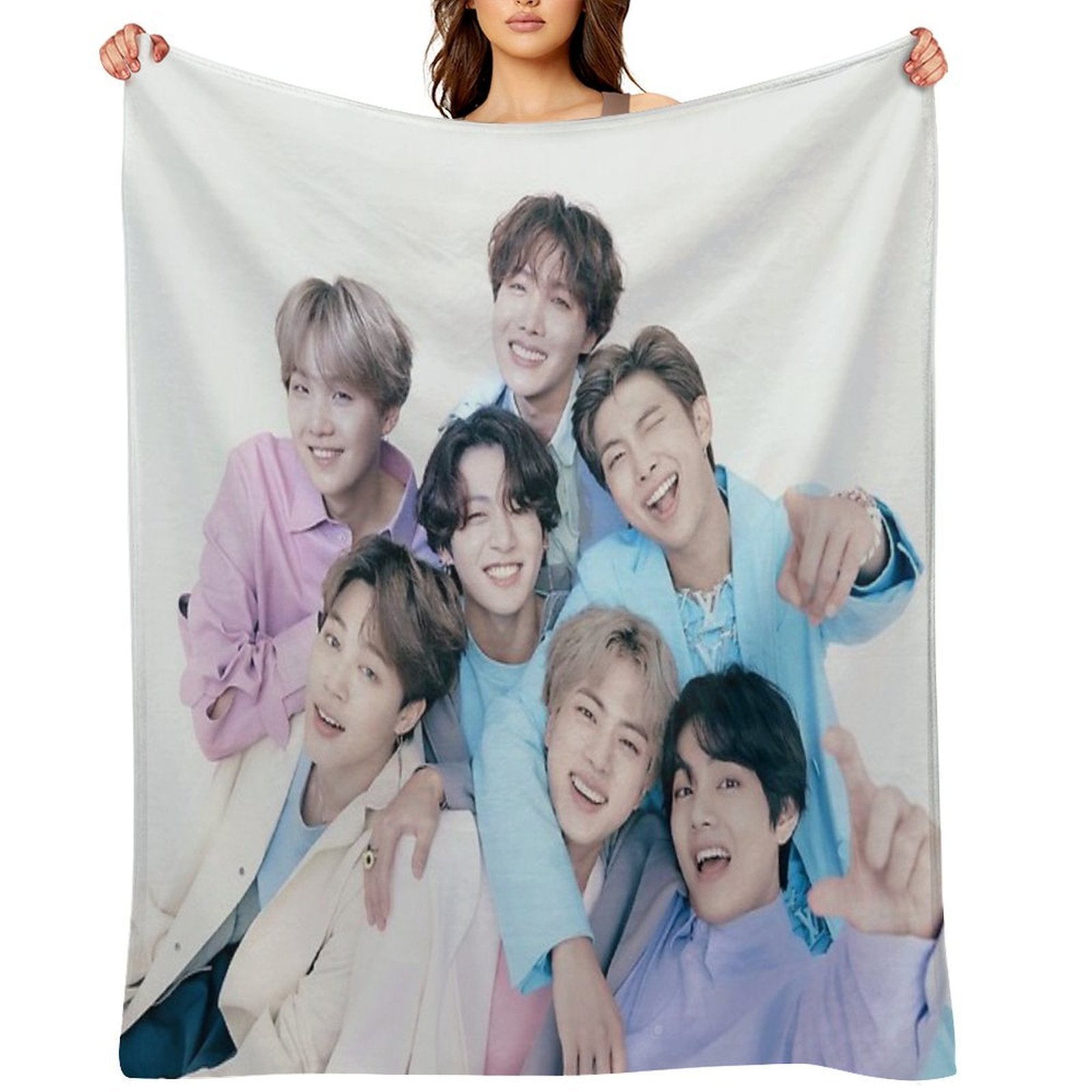 Bts Group Photo Wrinkle-free Throw Blanket