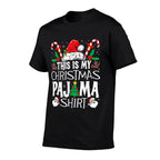 This Is My Christmas Pajama Funny Xmas PJs Men Women  Ribbed Collar T-Shirt
